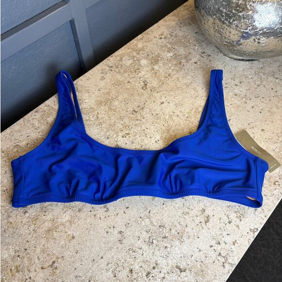 J Crew Women's Blue Scoop Neck Bikini Vacation Resort Cruise Beach Top Size XL - Picture 2 of 3